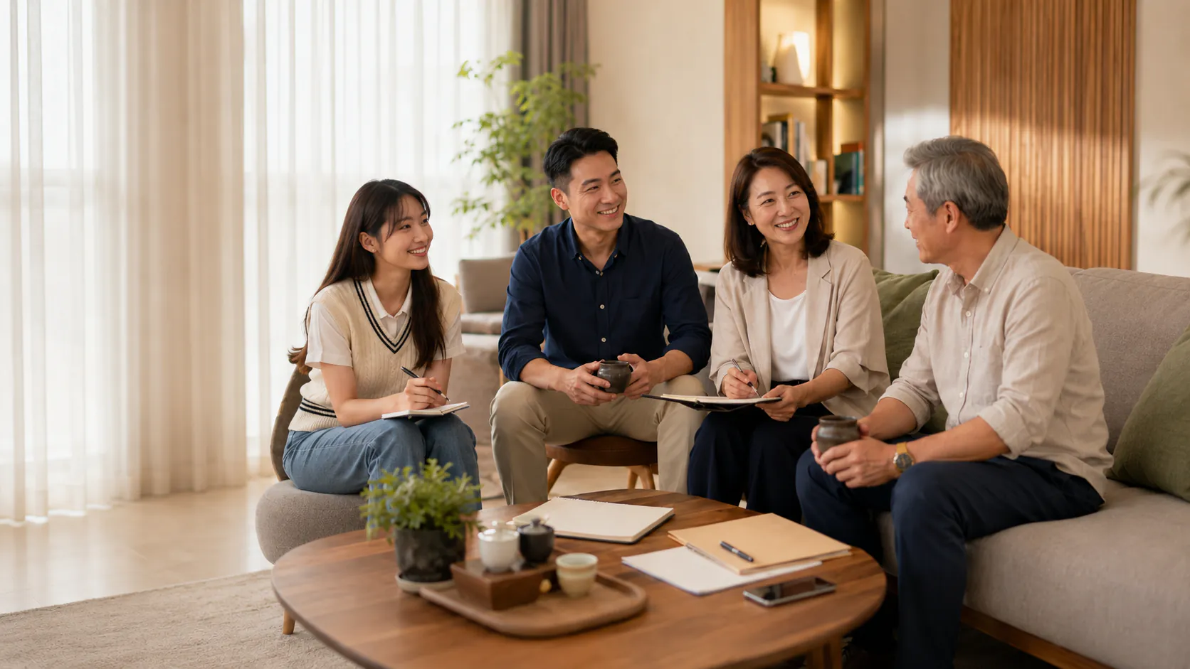 A multi-generation family discussing protection with their advisor
